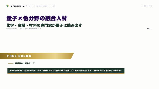 量子×他分野の融合人材 — 化学・金融・材料の専門家が量子に踏み出す eBook表紙